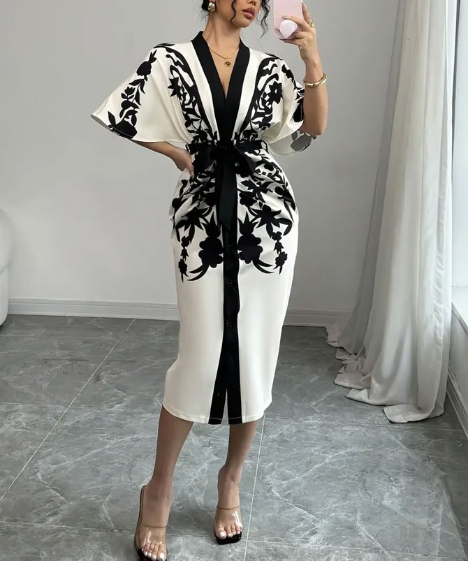 Noir Print Midi Dress - TORFEO