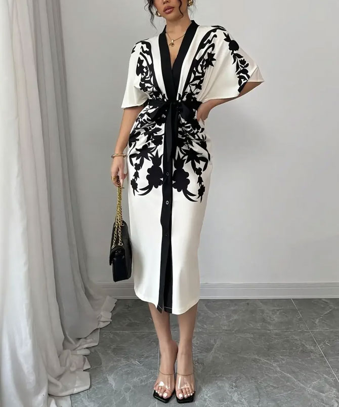 Noir Print Midi Dress - TORFEO